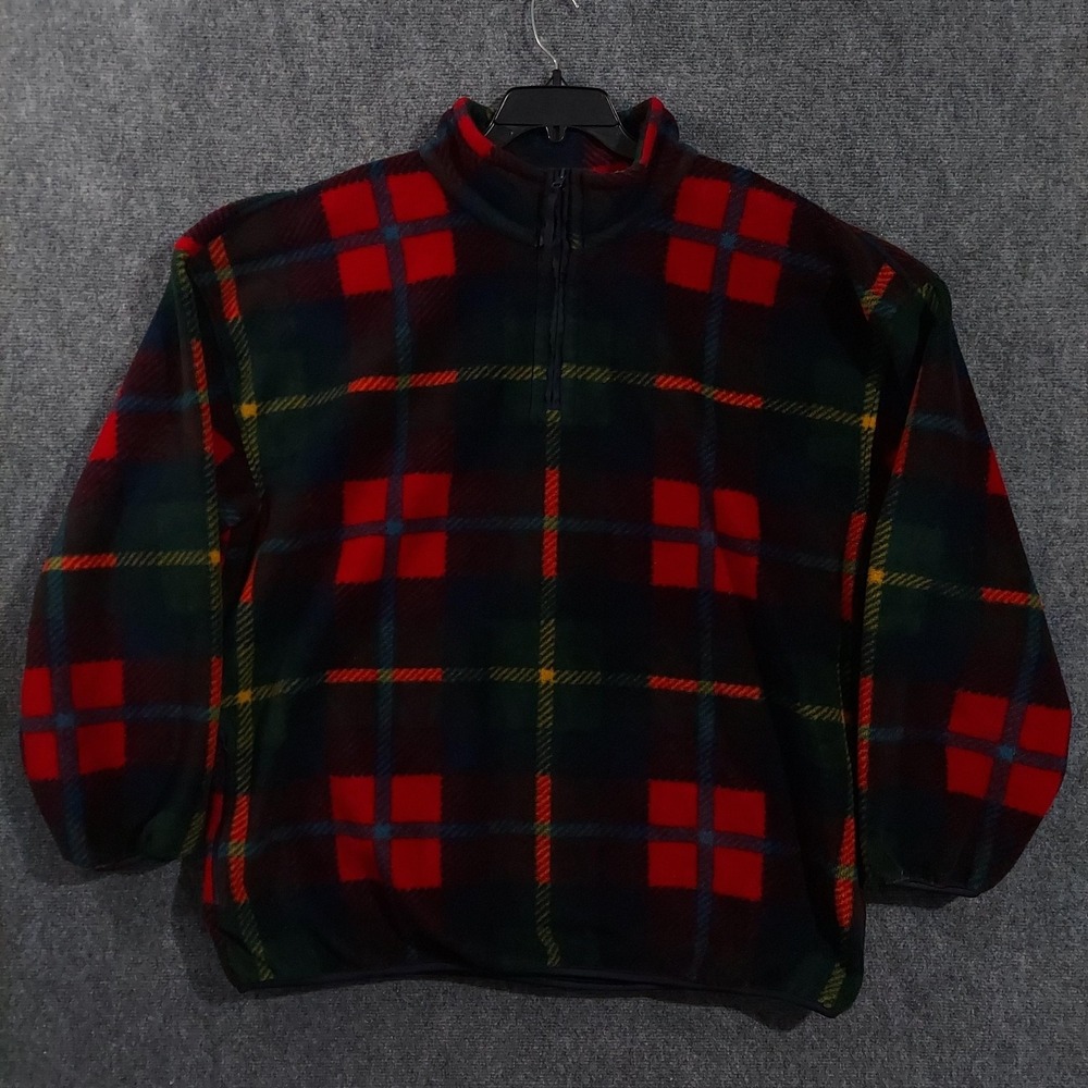 Vintage Trader Bay Jacket Mens 2XL Red Plaid Tartan Fleece 1/4 Zip Pockets 90s